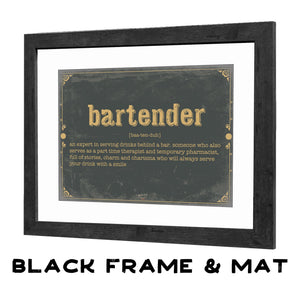 Bella Frye Bartender Word Definition Wall Art - Gift for Bartender Dictionary Artwork