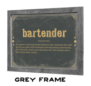 Bella Frye Bartender Word Definition Wall Art - Gift for Bartender Dictionary Artwork