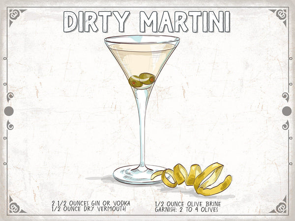 Bella Frye Dirty Martini Recipe Wall Art - Beverage Artwork