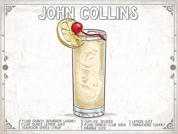 Bella Frye John Collins Recipe Wall Art - Beverage Artwork