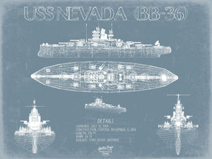 Bella Frye USS Nevada (BB-36) Blueprint Wall Art - Original Battleship Print