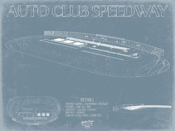 Bella Frye Auto Club Speedway Blueprint Wall Art - Original Racetrack Print