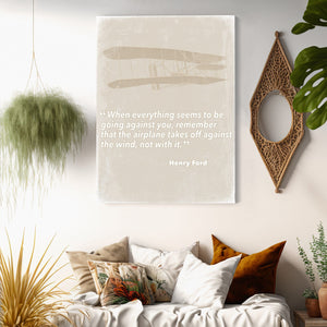 Bella Frye Henry Ford Inspirational Pilot Quote Wall Art - Airplane Takes Off Against the Wind Quote