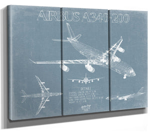 Bella Frye Airbus A340-200 Aircraft Blueprint Wall Art - Original Aviation Plane Print