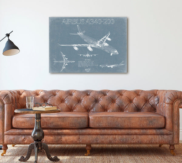 Bella Frye Airbus A340-200 Aircraft Blueprint Wall Art - Original Aviation Plane Print