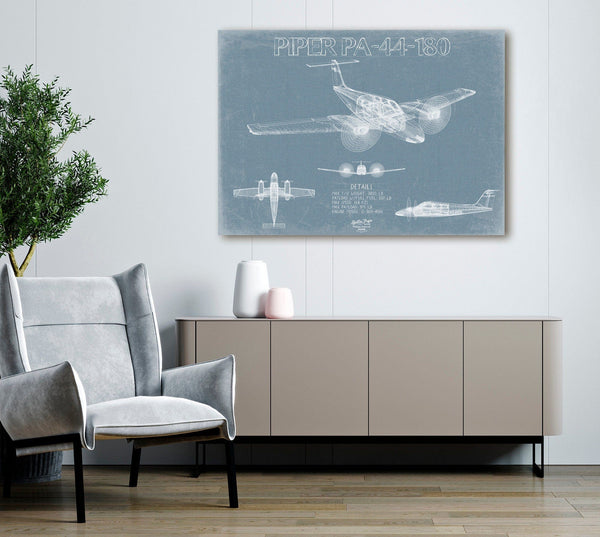 Bella Frye Piper PA-44-180 Aircraft Blueprint Wall Art - Original Airplane Print