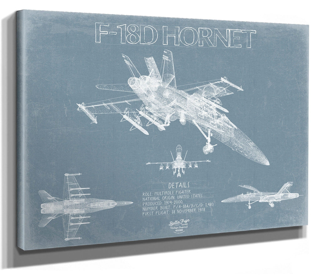 Bella Frye F-18D Hornet Aircraft Blueprint Wall Art - Original Aviation Plane Print