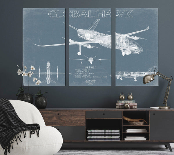 Bella Frye Global Hawk Aircraft Blueprint Wall Art - Original Airplane Print