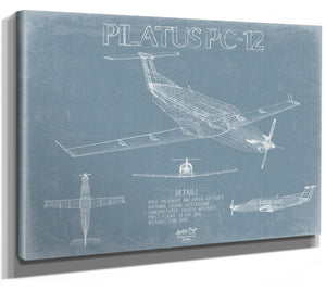 Bella Frye Pilatus PC-12 Aircraft Blueprint Wall Art - Original Aviation Plane Print