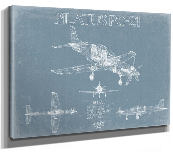 Bella Frye Pilatus PC-21 Aircraft Blueprint Wall Art - Original Aviation Plane Print