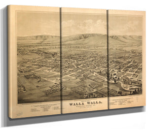 Bella Frye Walla Walla Washington Vintage Map Wall Art - Bird's Eye View City Canvas Art