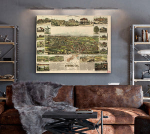 Bella Frye Auburn California Vintage Map Wall Art - Bird's Eye View City Canvas Art