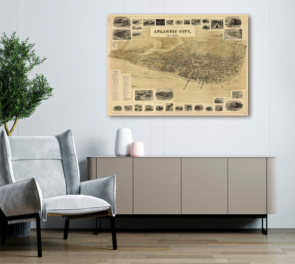 Bella Frye Atlantic City, New Jersey Vintage Map Wall Art - Bird's Eye View City Canvas Art