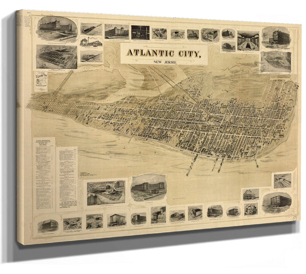 Bella Frye Atlantic City, New Jersey Vintage Map Wall Art - Bird's Eye View City Canvas Art