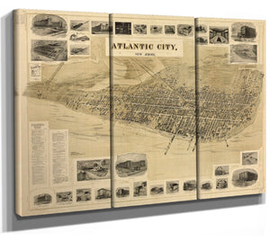 Bella Frye Atlantic City, New Jersey Vintage Map Wall Art - Bird's Eye View City Canvas Art