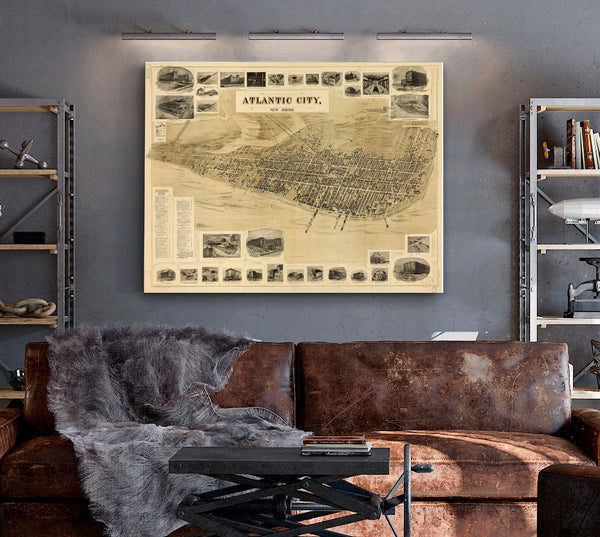 Bella Frye Atlantic City, New Jersey Vintage Map Wall Art - Bird's Eye View City Canvas Art