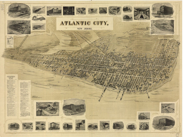 Bella Frye Atlantic City, New Jersey Vintage Map Wall Art - Bird's Eye View City Canvas Art