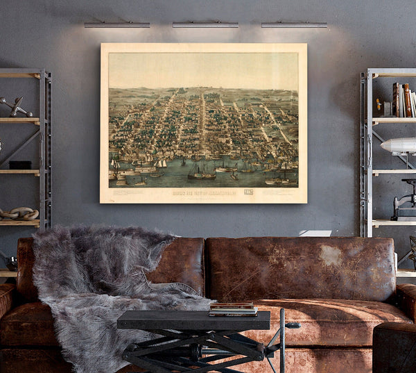 Bella Frye Alexandria, Virginia Vintage Map Wall Art - Bird's Eye View City Canvas Art