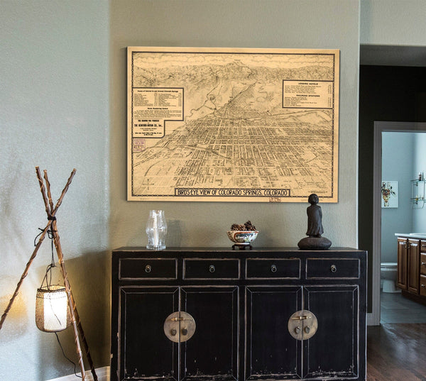 Bella Frye Colorado Springs, Colorado Vintage Map Wall Art - Bird's Eye View City Canvas Art