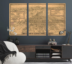 Bella Frye Colorado Springs, Colorado Vintage Map Wall Art - Bird's Eye View City Canvas Art