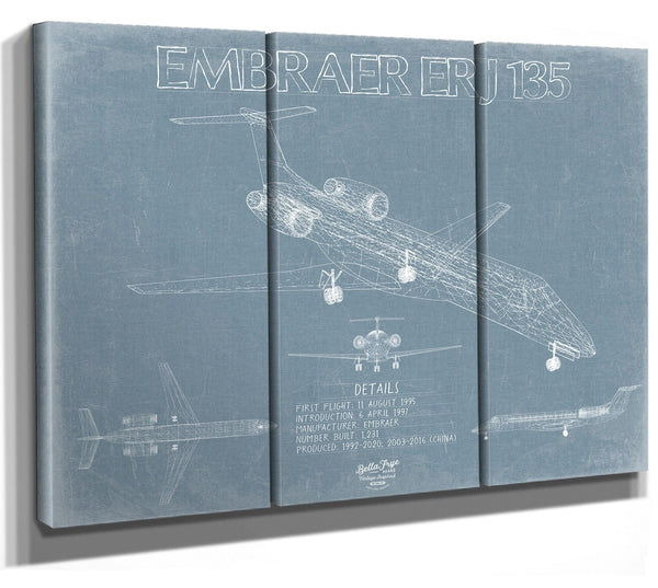 Bella Frye Embraer ERJ-135 Aircraft Blueprint Wall Art - Original Airplane Print