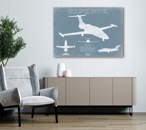 Bella Frye Eclipse 550 SE Aircraft Blueprint Wall Art - Original Airplane Print