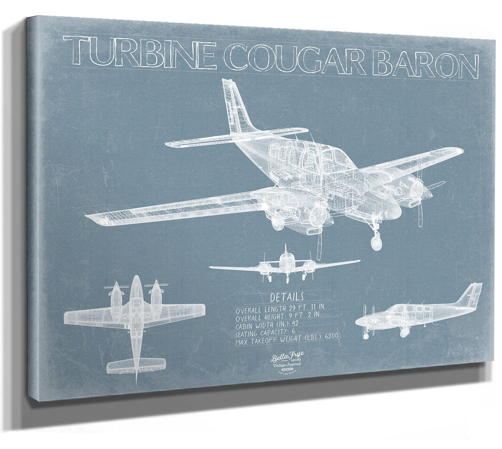 Bella Frye Turbine Cougar Baron Aircraft Blueprint Wall Art - Original Airplane Print