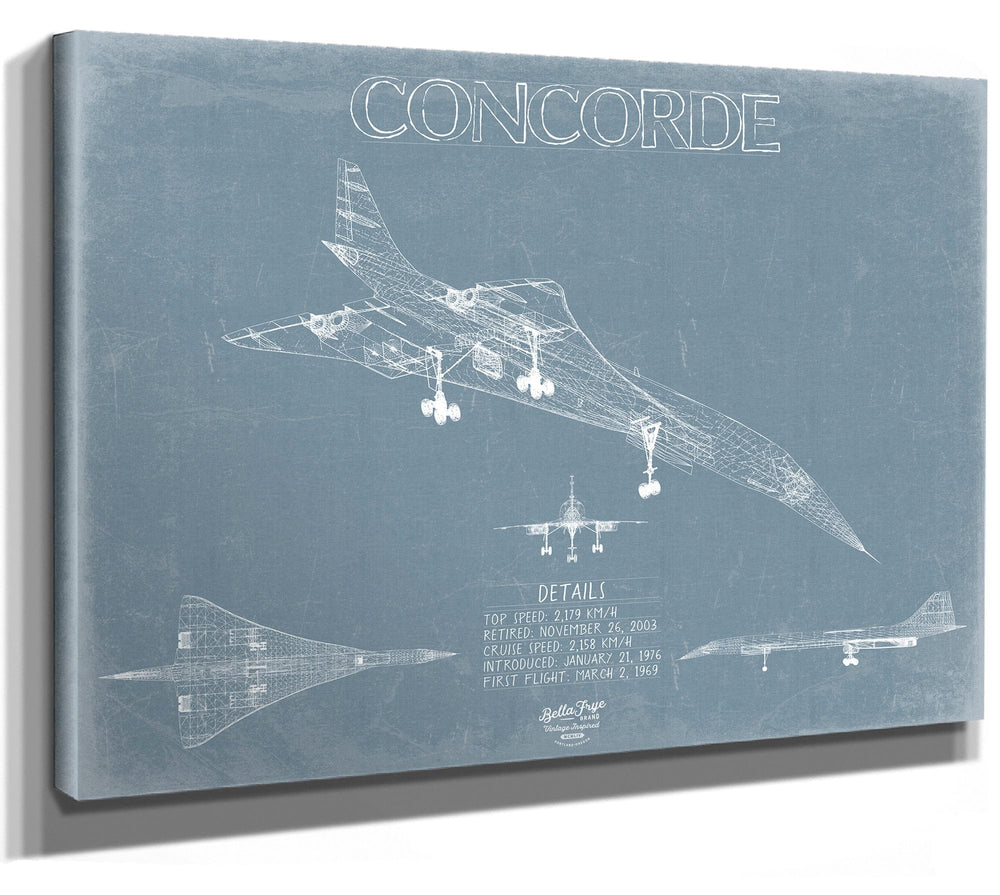 Bella Frye Concorde Aircraft Blueprint Wall Art - Original Airplane Print