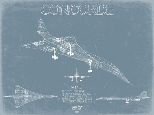 Bella Frye Concorde Aircraft Blueprint Wall Art - Original Airplane Print