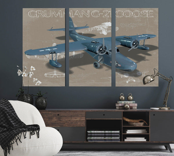 Bella Frye Grumman G-21 Goose Blueprint Wall Art - Original Airplane Print