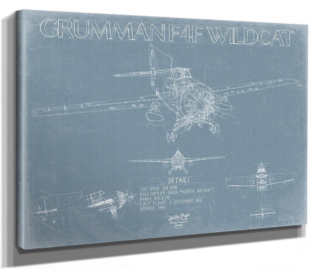 Bella Frye F4F Wildcat Blueprint Wall Art - Original Airplane Print