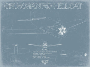 Bella Frye F6F Hellcat Blueprint Wall Art - Original Airplane Print