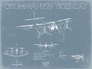 Bella Frye F7F Tigercat Blueprint Wall Art - Original Airplane Print