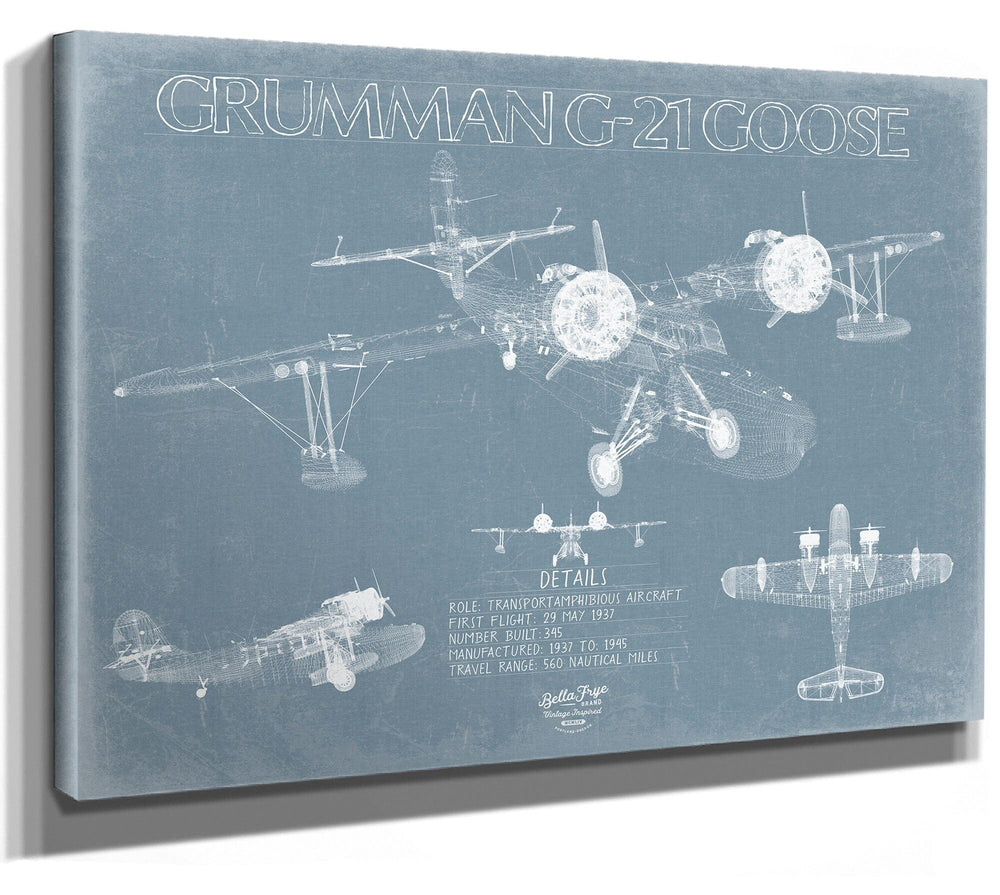 Bella Frye Grumman G-21 Goose Blue Version Blueprint Wall Art - Original Airplane Print