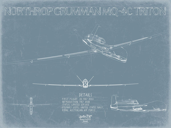 Bella Frye MQ-4C Triton UAV Blueprint Wall Art - Original Airplane Print