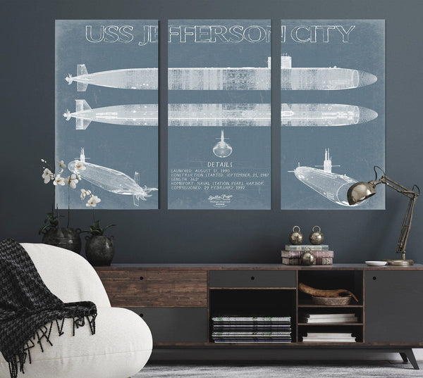 Bella Frye USS Jefferson City (SSN-759) Blueprint Wall Art - Original Submarine Print