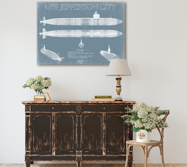 Bella Frye USS Jefferson City (SSN-759) Blueprint Wall Art - Original Submarine Print