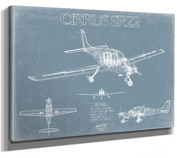 Bella Frye Cirrus SR22 Aircraft Blueprint Wall Art - Original Airplane Print