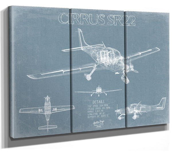 Bella Frye Cirrus SR22 Aircraft Blueprint Wall Art - Original Airplane Print