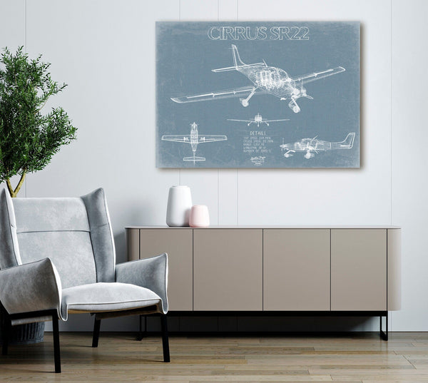 Bella Frye Cirrus SR22 Aircraft Blueprint Wall Art - Original Airplane Print