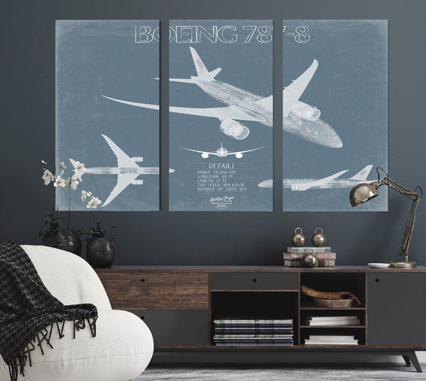 Bella Frye Boeing 787-8 Aircraft Blueprint Wall Art - Original Aviation Plane Print