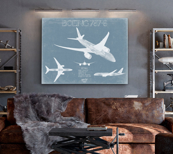 Bella Frye Boeing 787-8 Aircraft Blueprint Wall Art - Original Aviation Plane Print