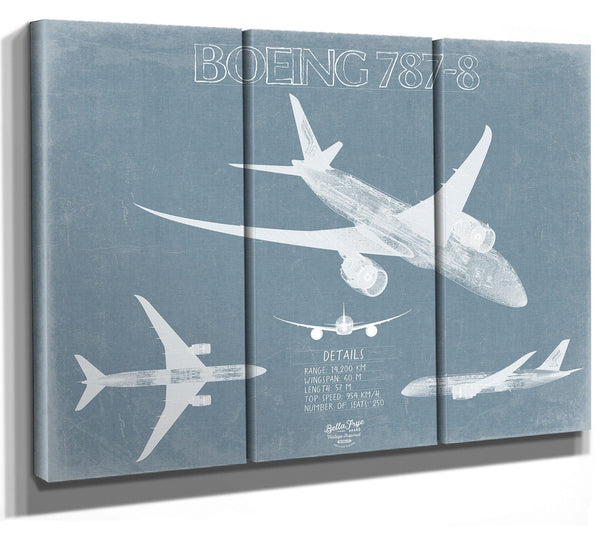 Bella Frye Boeing 787-8 Aircraft Blueprint Wall Art - Original Aviation Plane Print