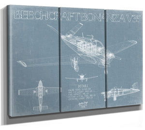 Bella Frye Beechcraft Bonanza V35 Aircraft Blueprint Wall Art - Original Aviation Plane Print