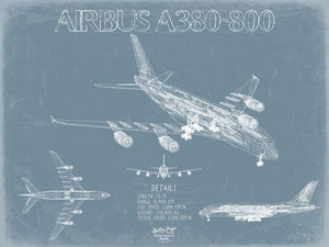 Bella Frye Airbus A380-800 Aircraft Blueprint Wall Art - Original Aviation Plane Print