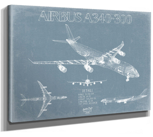 Bella Frye Airbus A340-300 Aircraft Blueprint Wall Art - Original Aviation Plane Print