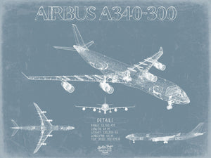 Bella Frye Airbus A340-300 Aircraft Blueprint Wall Art - Original Aviation Plane Print