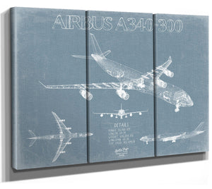 Bella Frye Airbus A340-300 Aircraft Blueprint Wall Art - Original Aviation Plane Print