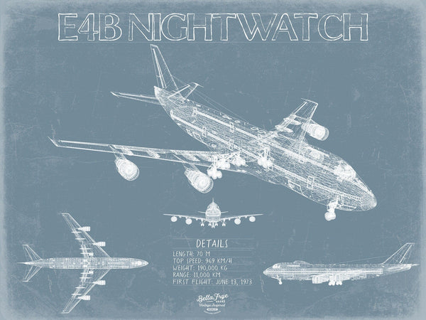 Bella Frye Boeing E4B Nightwatch Aircraft Blueprint Wall Art - Original Aviation Plane Print