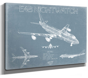 Bella Frye 14" x 11" / Stretched Canvas Wrap Boeing E4B Nightwatch Aircraft Blueprint Wall Art - Original Aviation Plane Print